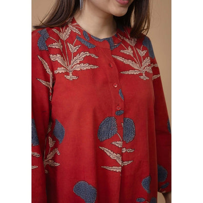 The Indian Ethnic Co. Sofia Red Ajrakh Cotton Straight Co-Ord Set