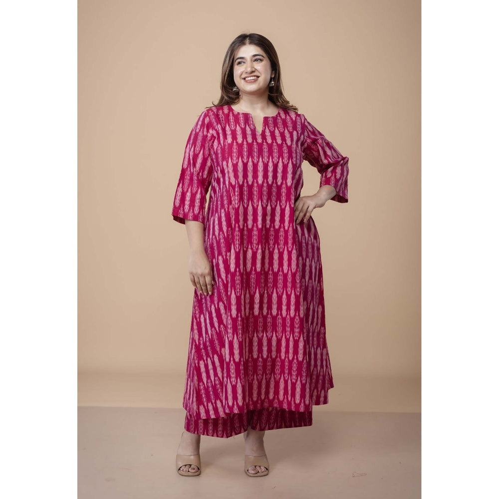 The Indian Ethnic Co. Malika Pink Ikkat Cotton Kali Co-Ord Set