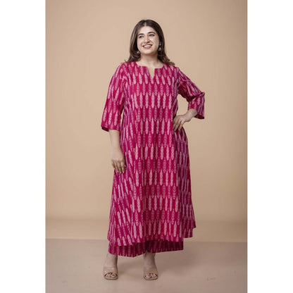 The Indian Ethnic Co. Malika Pink Ikkat Cotton Kali Co-Ord Set