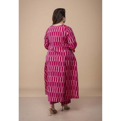 The Indian Ethnic Co. Malika Pink Ikkat Cotton Kali Co-Ord Set