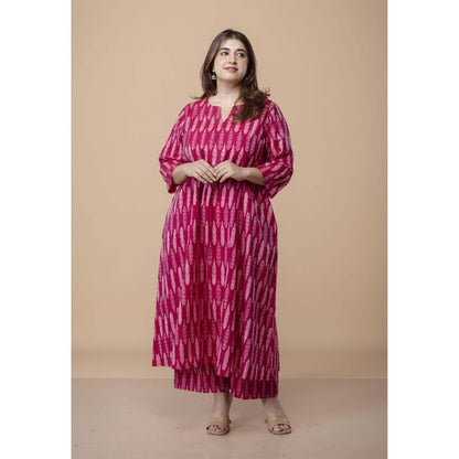 The Indian Ethnic Co. Malika Pink Ikkat Cotton Kali Co-Ord Set