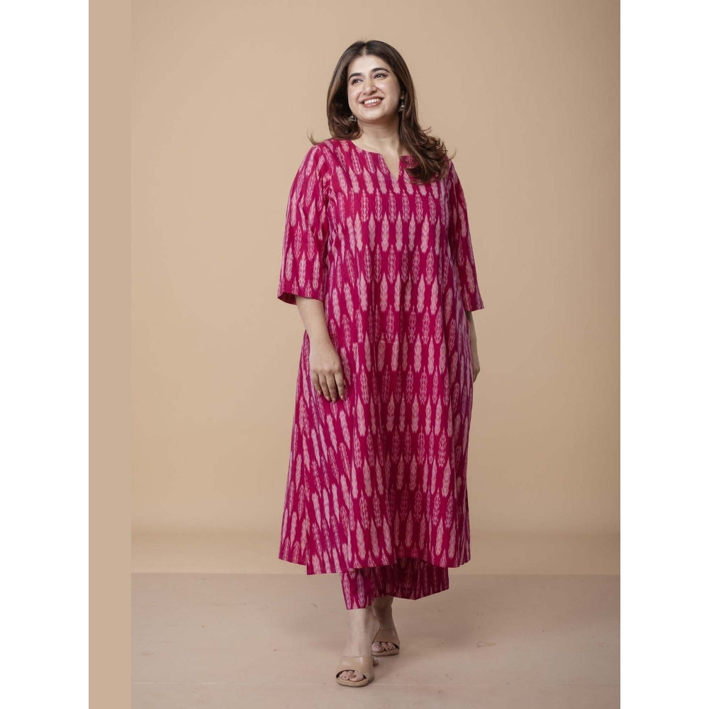 The Indian Ethnic Co. Malika Pink Ikkat Cotton Kali Co-Ord Set