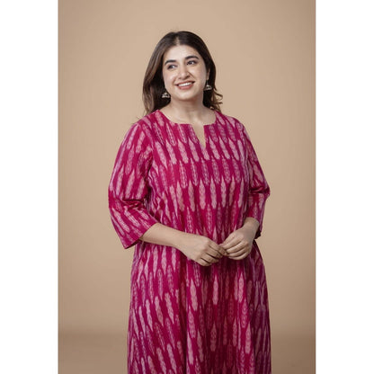 The Indian Ethnic Co. Malika Pink Ikkat Cotton Kali Co-Ord Set