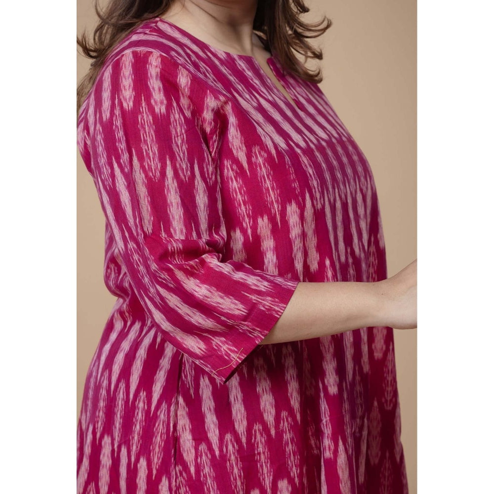 The Indian Ethnic Co. Malika Pink Ikkat Cotton Kali Co-Ord Set