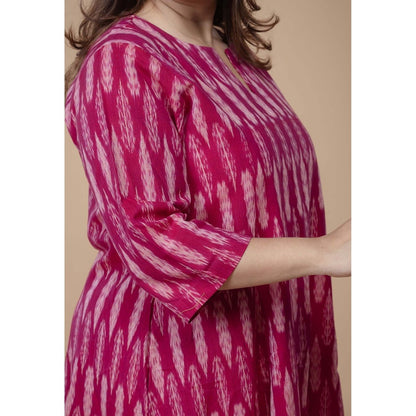 The Indian Ethnic Co. Malika Pink Ikkat Cotton Kali Co-Ord Set