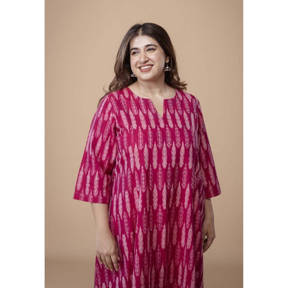 The Indian Ethnic Co. Malika Pink Ikkat Cotton Kali Co-Ord Set
