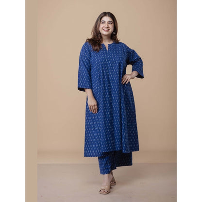 The Indian Ethnic Co. Nyra Blue Ikkat Cotton Jhabba Kali Co-Ord Set