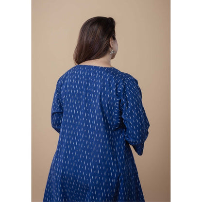 The Indian Ethnic Co. Nyra Blue Ikkat Cotton Jhabba Kali Co-Ord Set
