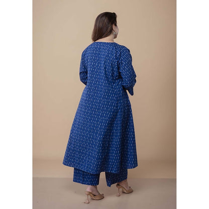The Indian Ethnic Co. Nyra Blue Ikkat Cotton Jhabba Kali Co-Ord Set