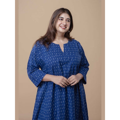 The Indian Ethnic Co. Nyra Blue Ikkat Cotton Jhabba Kali Co-Ord Set