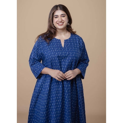 The Indian Ethnic Co. Nyra Blue Ikkat Cotton Jhabba Kali Co-Ord Set