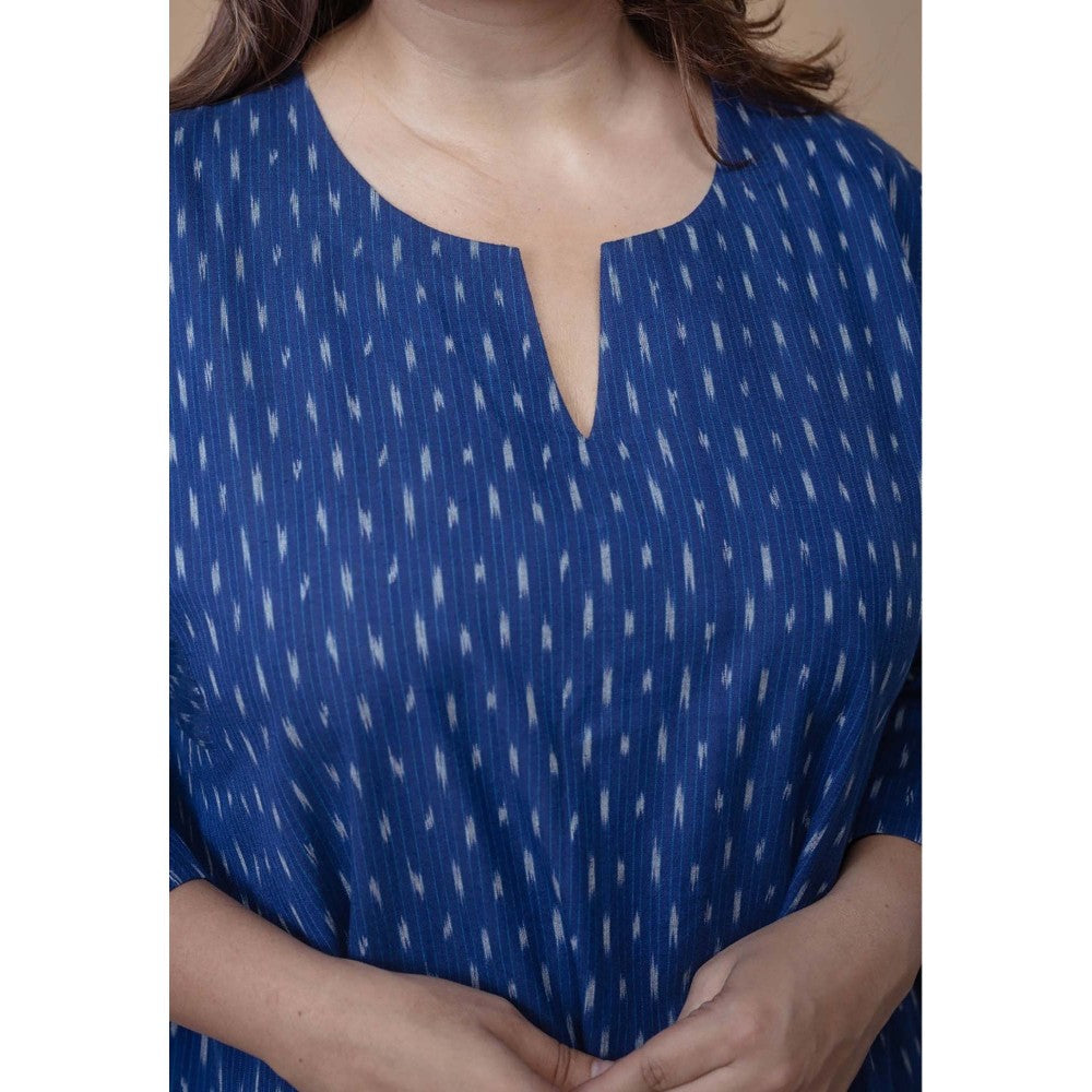 The Indian Ethnic Co. Nyra Blue Ikkat Cotton Jhabba Kali Co-Ord Set