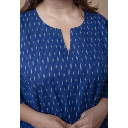 The Indian Ethnic Co. Nyra Blue Ikkat Cotton Jhabba Kali Co-Ord Set