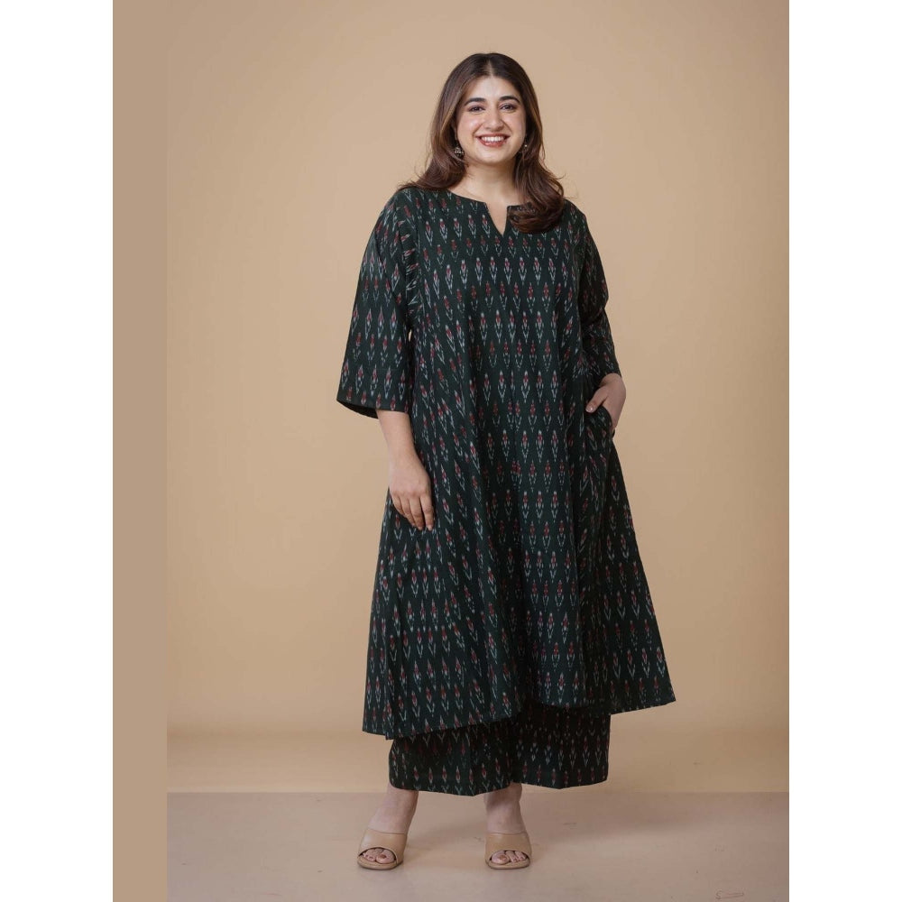 The Indian Ethnic Co. Nyra Green Ikkat Cotton Co-Ord Set