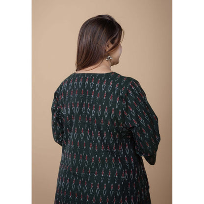 The Indian Ethnic Co. Nyra Green Ikkat Cotton Co-Ord Set