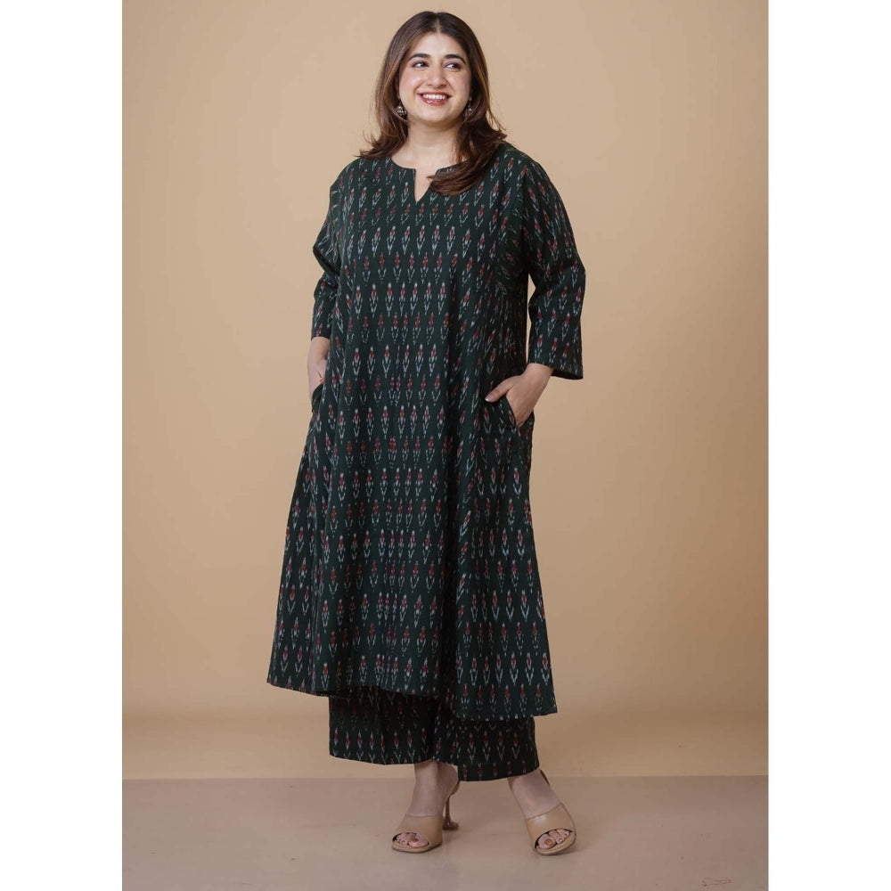 The Indian Ethnic Co. Nyra Green Ikkat Cotton Co-Ord Set