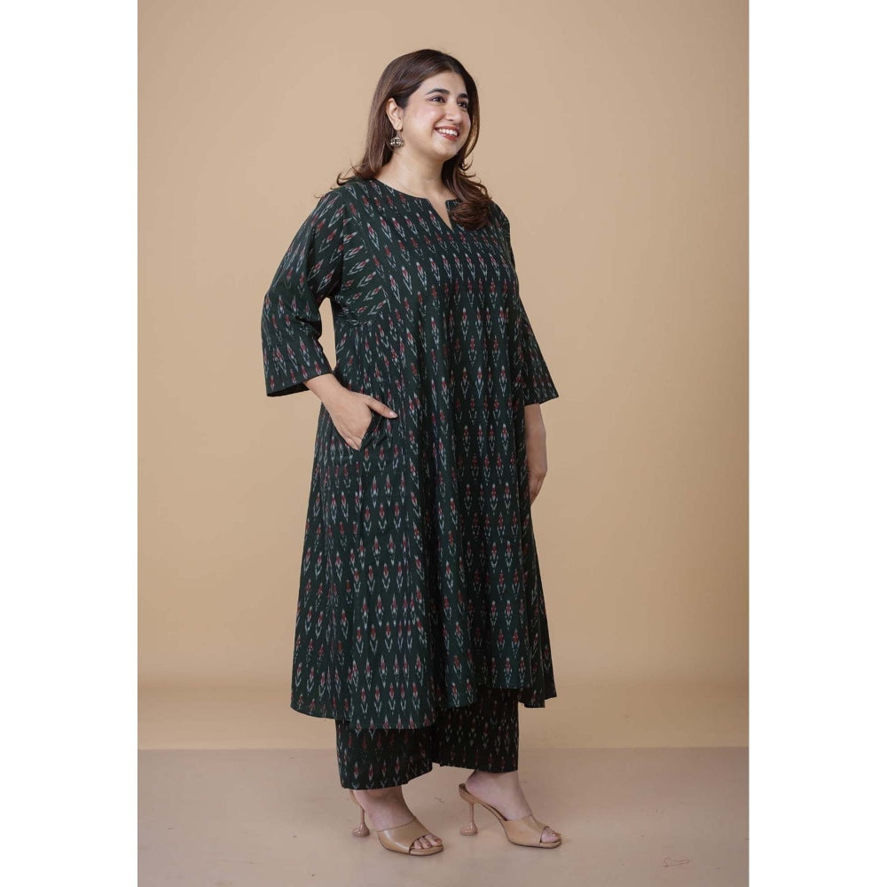 The Indian Ethnic Co. Nyra Green Ikkat Cotton Co-Ord Set