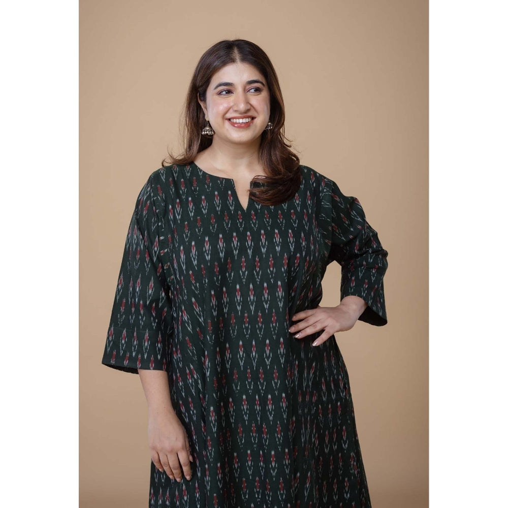 The Indian Ethnic Co. Nyra Green Ikkat Cotton Co-Ord Set