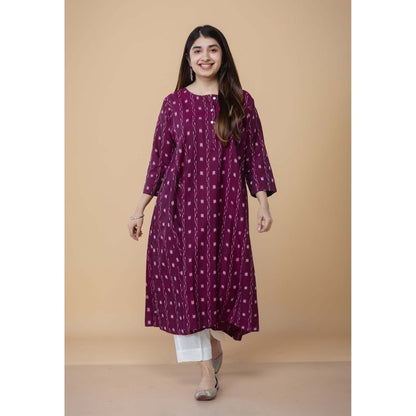 The Indian Ethnic Co. Alizah Purple Ikkat Cotton Kali Kurta