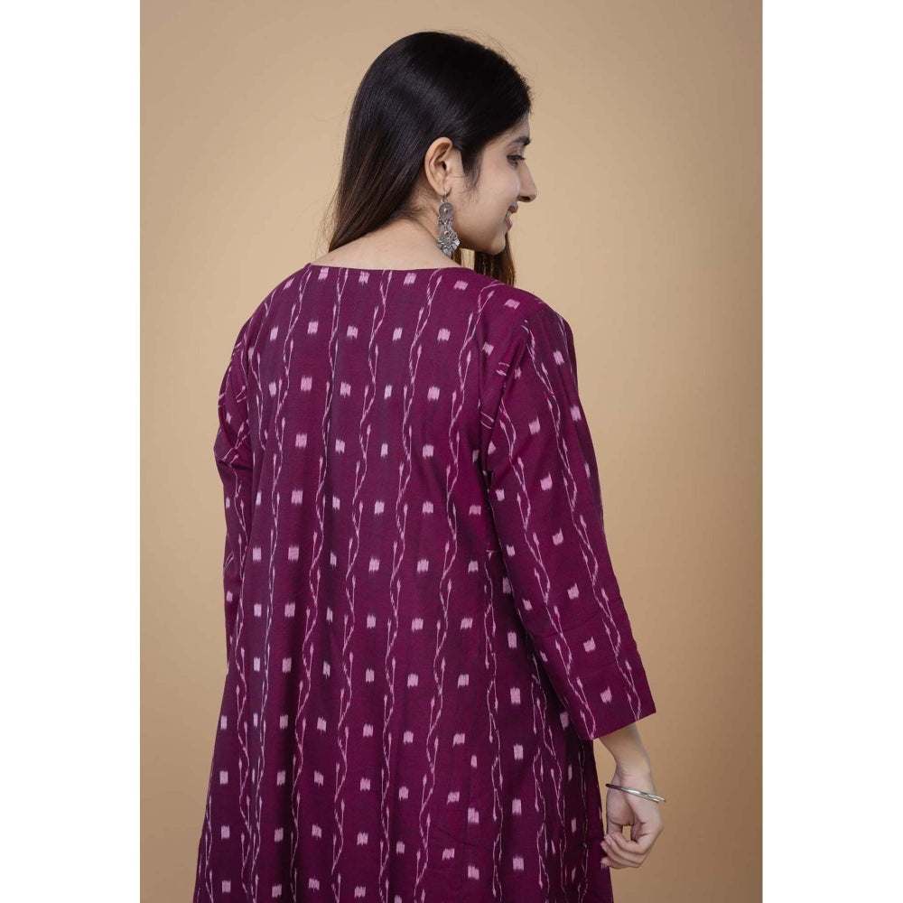 The Indian Ethnic Co. Alizah Purple Ikkat Cotton Kali Kurta