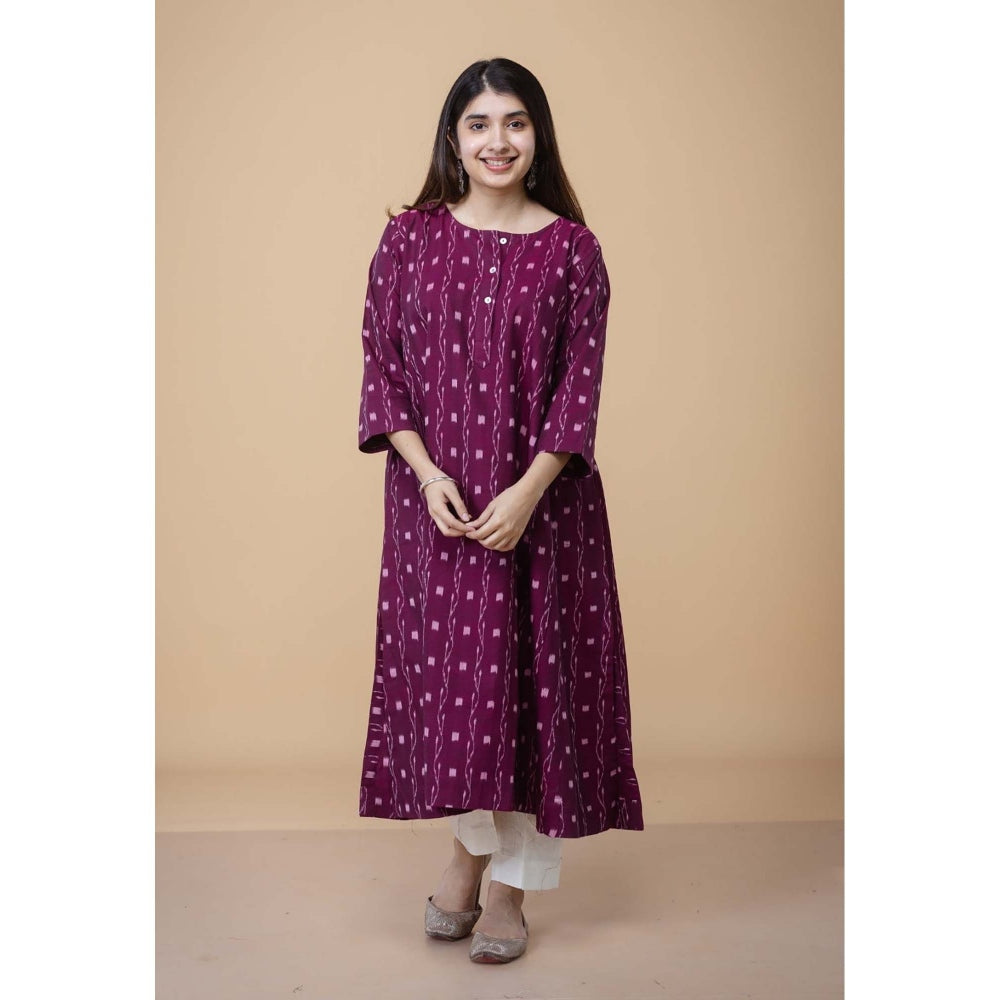 The Indian Ethnic Co. Alizah Purple Ikkat Cotton Kali Kurta