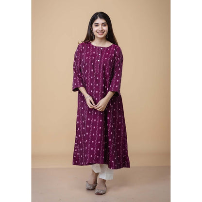 The Indian Ethnic Co. Alizah Purple Ikkat Cotton Kali Kurta
