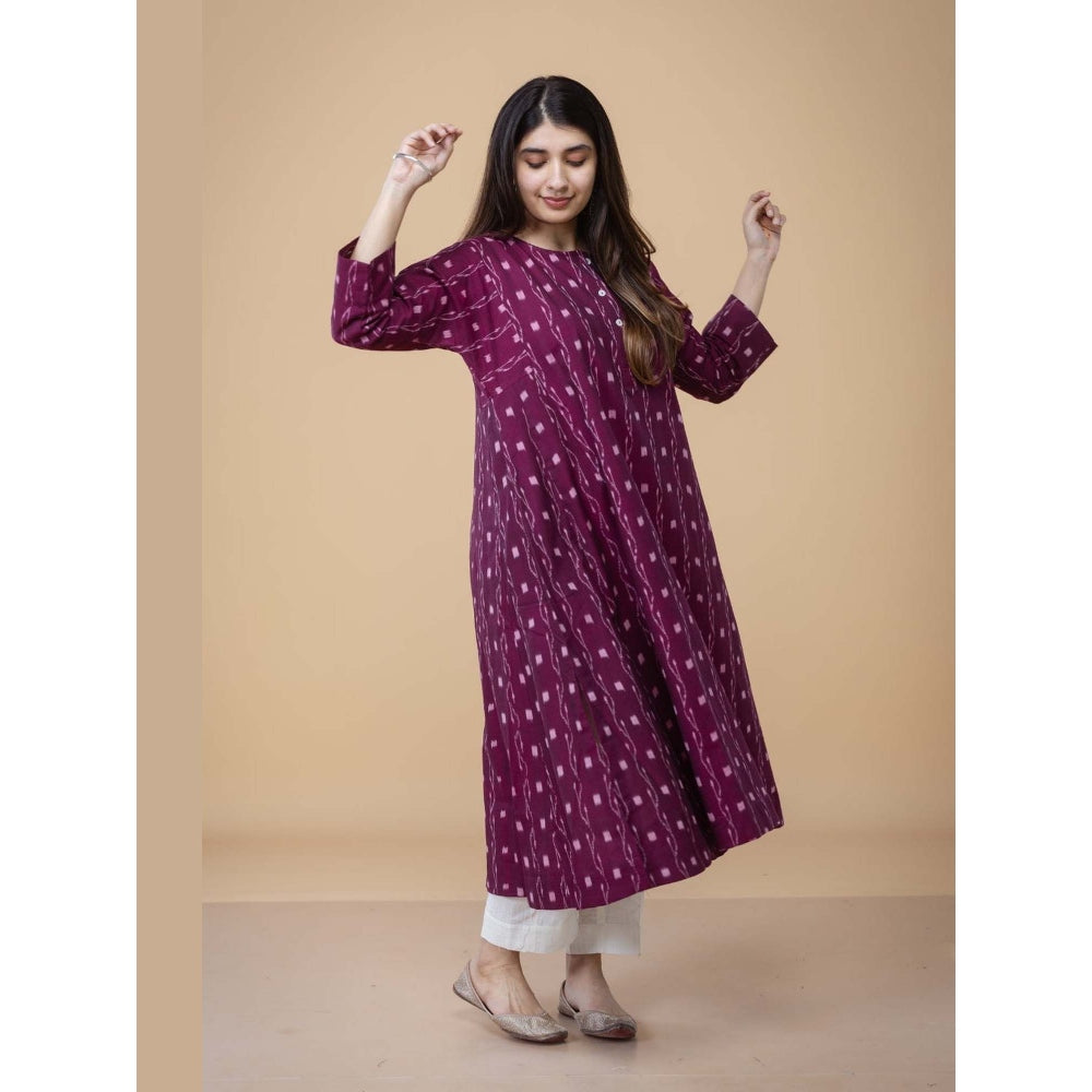 The Indian Ethnic Co. Alizah Purple Ikkat Cotton Kali Kurta