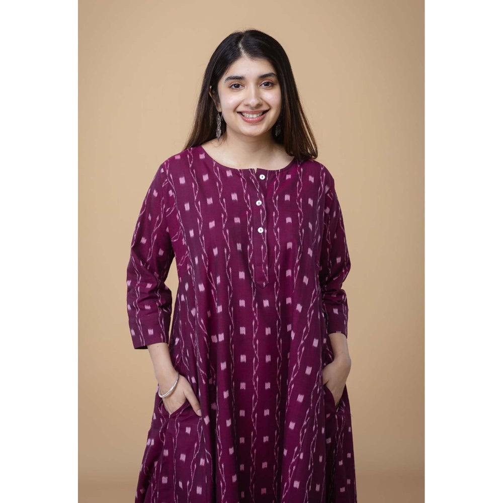The Indian Ethnic Co. Alizah Purple Ikkat Cotton Kali Kurta
