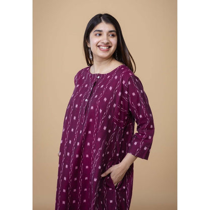 The Indian Ethnic Co. Alizah Purple Ikkat Cotton Kali Kurta