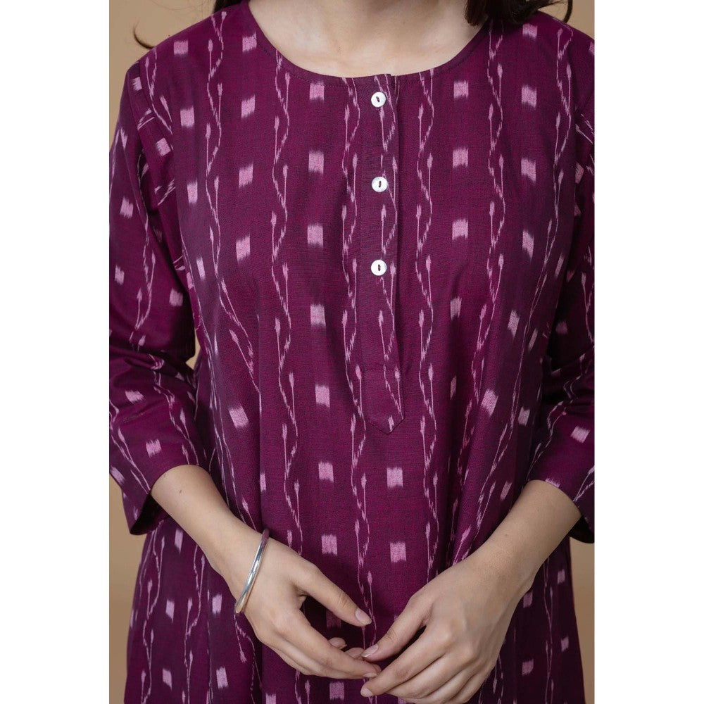 The Indian Ethnic Co. Alizah Purple Ikkat Cotton Kali Kurta