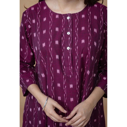 The Indian Ethnic Co. Alizah Purple Ikkat Cotton Kali Kurta