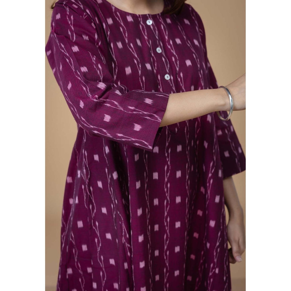 The Indian Ethnic Co. Alizah Purple Ikkat Cotton Kali Kurta