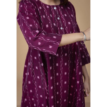 The Indian Ethnic Co. Alizah Purple Ikkat Cotton Kali Kurta