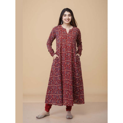 The Indian Ethnic Co. Shinat Red Ajrakh Cotton Jhabba Kali Kurta