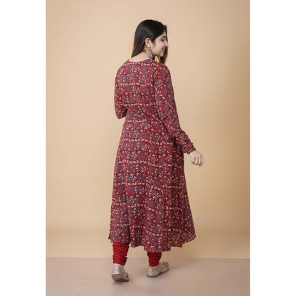 The Indian Ethnic Co. Shinat Red Ajrakh Cotton Jhabba Kali Kurta