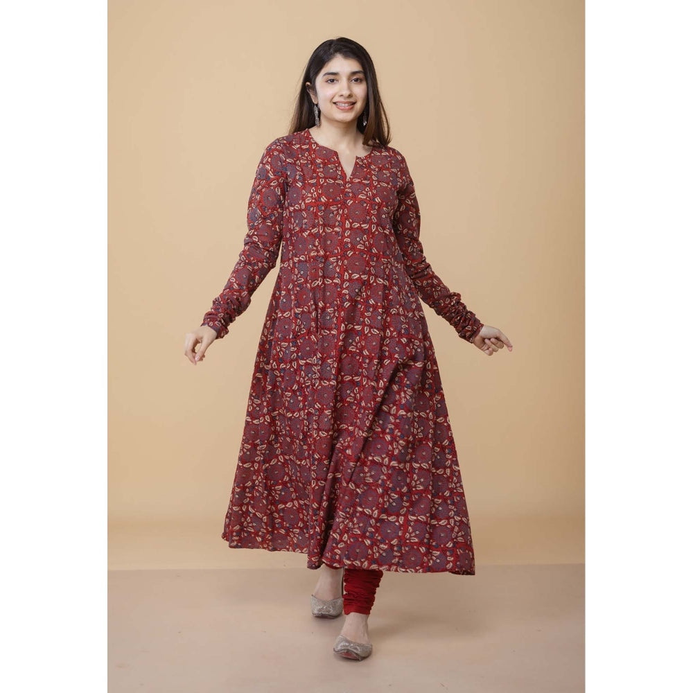 The Indian Ethnic Co. Shinat Red Ajrakh Cotton Jhabba Kali Kurta