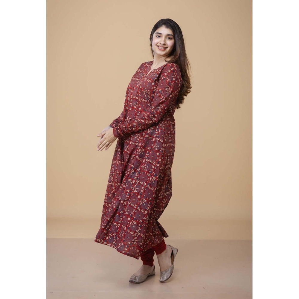 The Indian Ethnic Co. Shinat Red Ajrakh Cotton Jhabba Kali Kurta