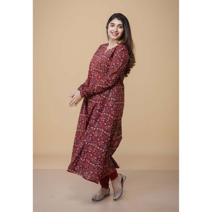 The Indian Ethnic Co. Shinat Red Ajrakh Cotton Jhabba Kali Kurta
