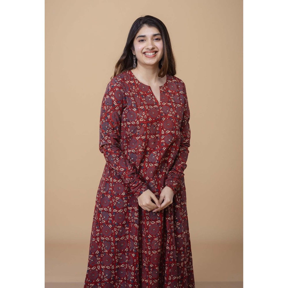 The Indian Ethnic Co. Shinat Red Ajrakh Cotton Jhabba Kali Kurta
