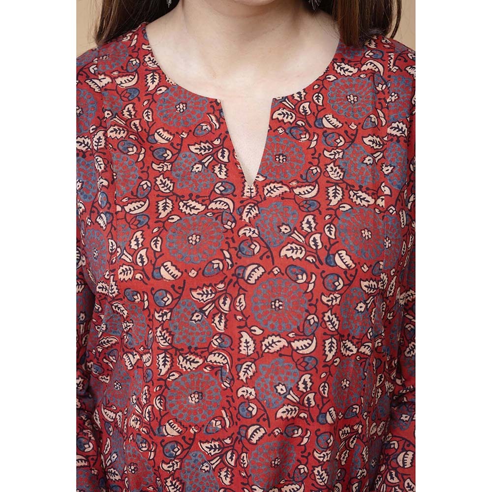 The Indian Ethnic Co. Shinat Red Ajrakh Cotton Jhabba Kali Kurta