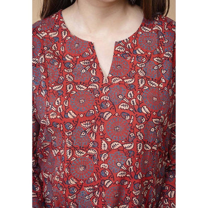The Indian Ethnic Co. Shinat Red Ajrakh Cotton Jhabba Kali Kurta