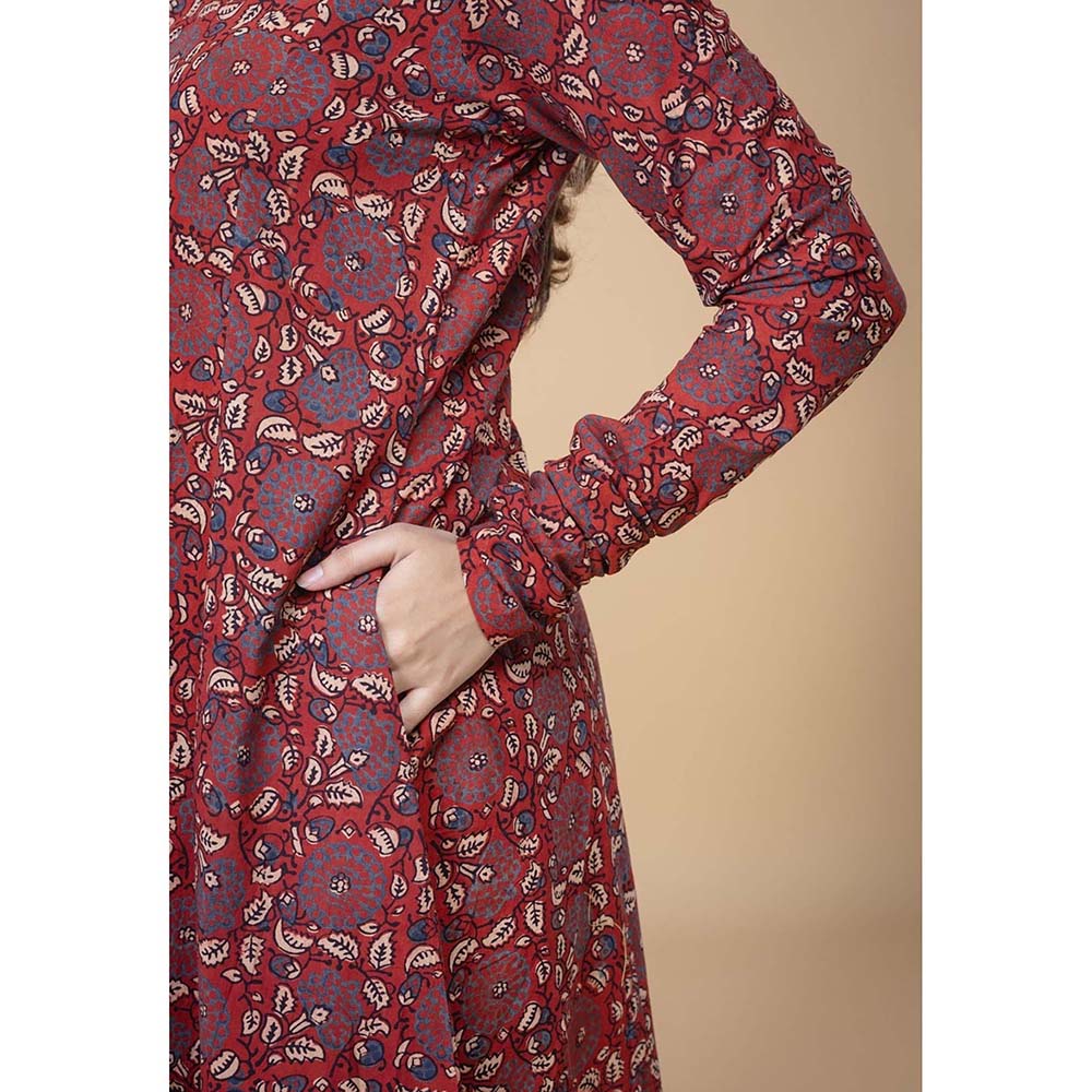 The Indian Ethnic Co. Shinat Red Ajrakh Cotton Jhabba Kali Kurta