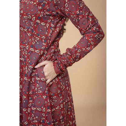 The Indian Ethnic Co. Shinat Red Ajrakh Cotton Jhabba Kali Kurta