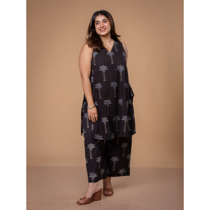 The Indian Ethnic Co. Arvika Black Ajrakh Cotton A Line Co-Ord Set