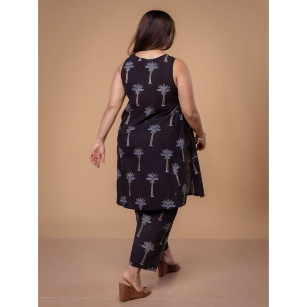 The Indian Ethnic Co. Arvika Black Ajrakh Cotton A Line Co-Ord Set