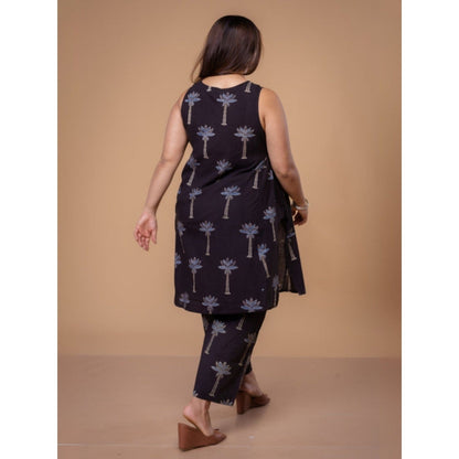 The Indian Ethnic Co. Arvika Black Ajrakh Cotton A Line Co-Ord Set