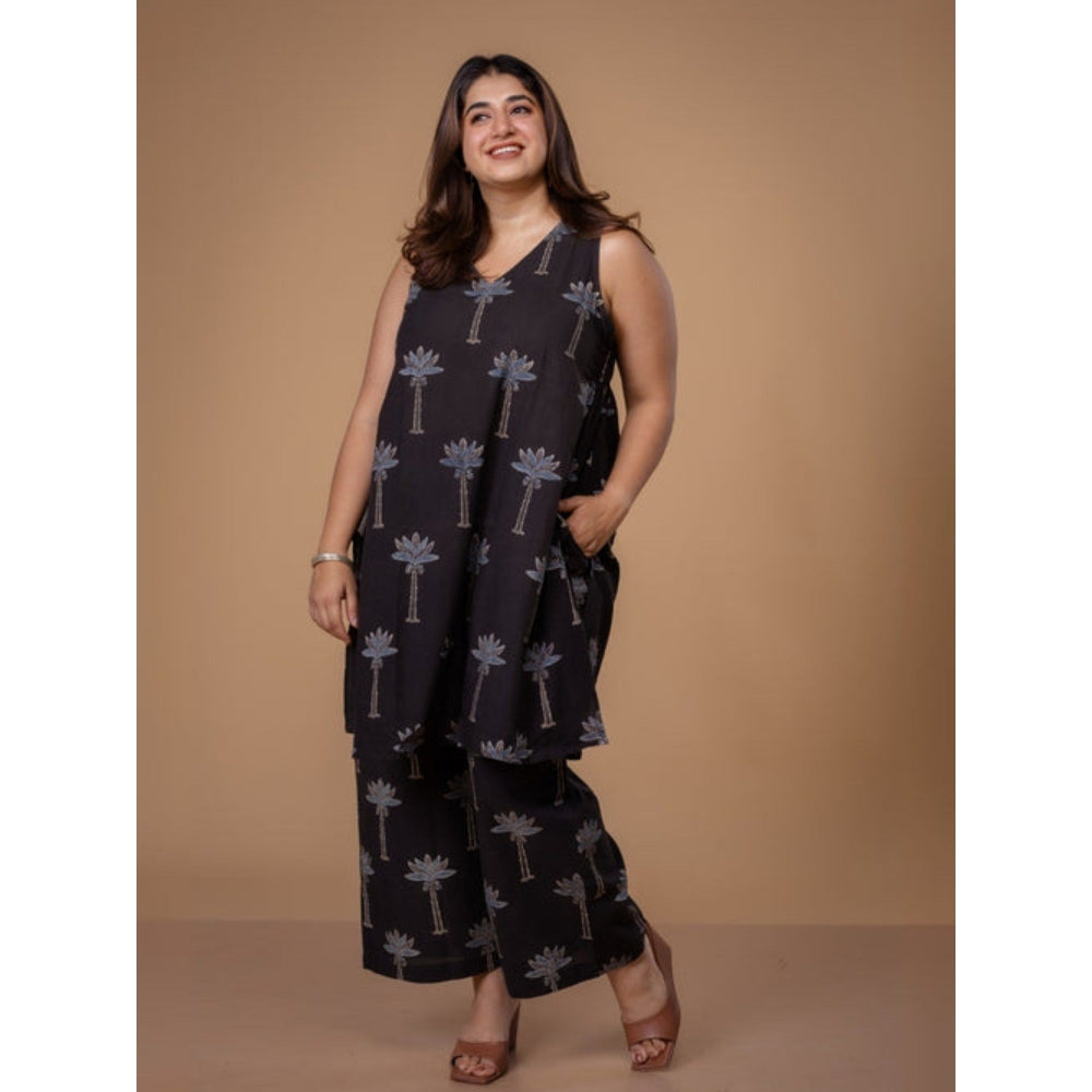 The Indian Ethnic Co. Arvika Black Ajrakh Cotton A Line Co-Ord Set