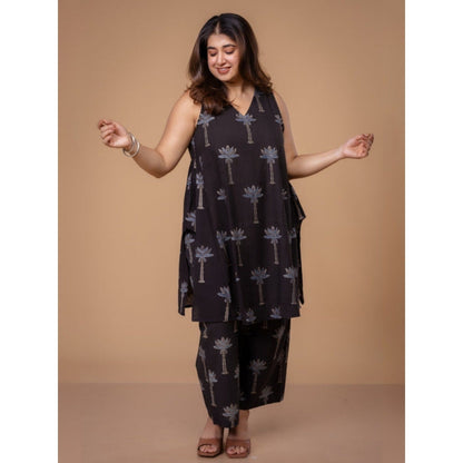 The Indian Ethnic Co. Arvika Black Ajrakh Cotton A Line Co-Ord Set