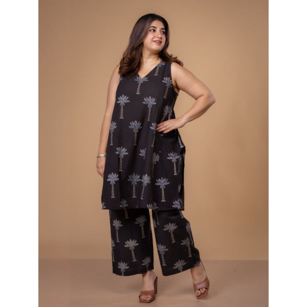 The Indian Ethnic Co. Arvika Black Ajrakh Cotton A Line Co-Ord Set