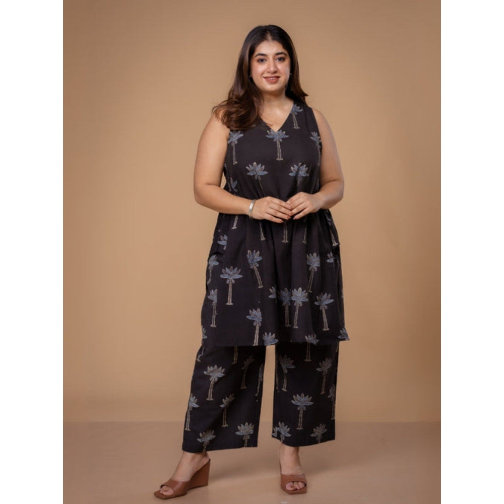 The Indian Ethnic Co. Arvika Black Ajrakh Cotton A Line Co-Ord Set